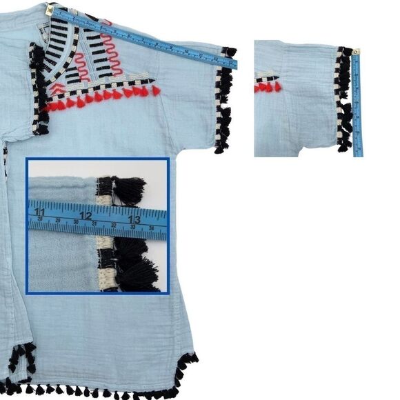 Johnny Was Short Sleeve Embroidery Top Fringe Style P10619-3 Sz Small, Bohemian - Picture 8 of 11